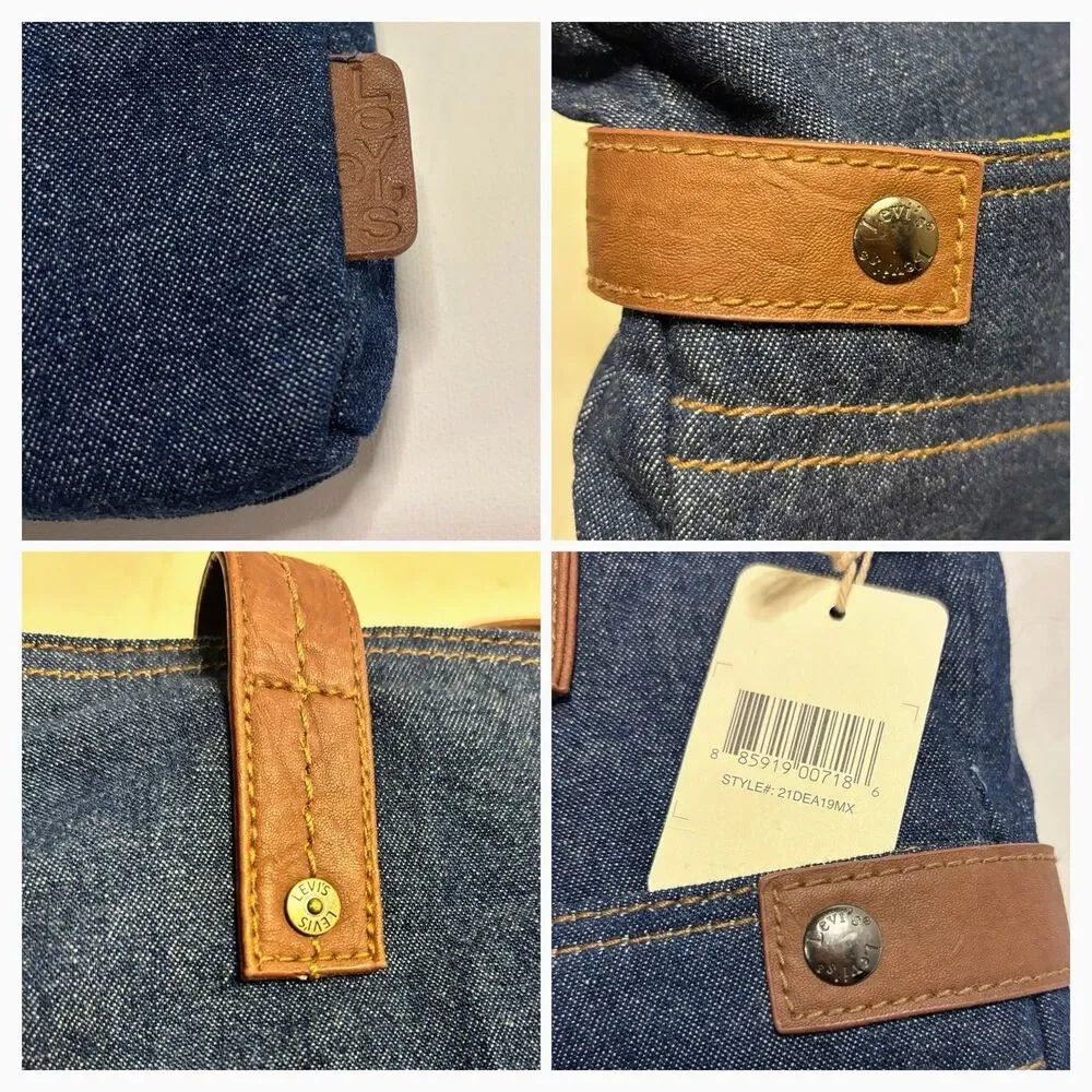 NWT Levi's Denim Tote Purse Navy Blue Indigo Jean Shoulder Farmers Market Bag 90